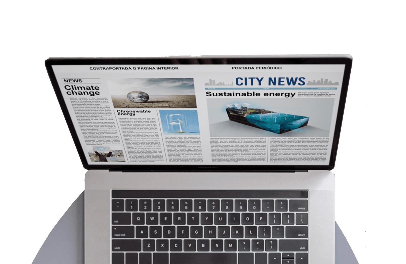 MacBook Pro laptop with a digital news webpage