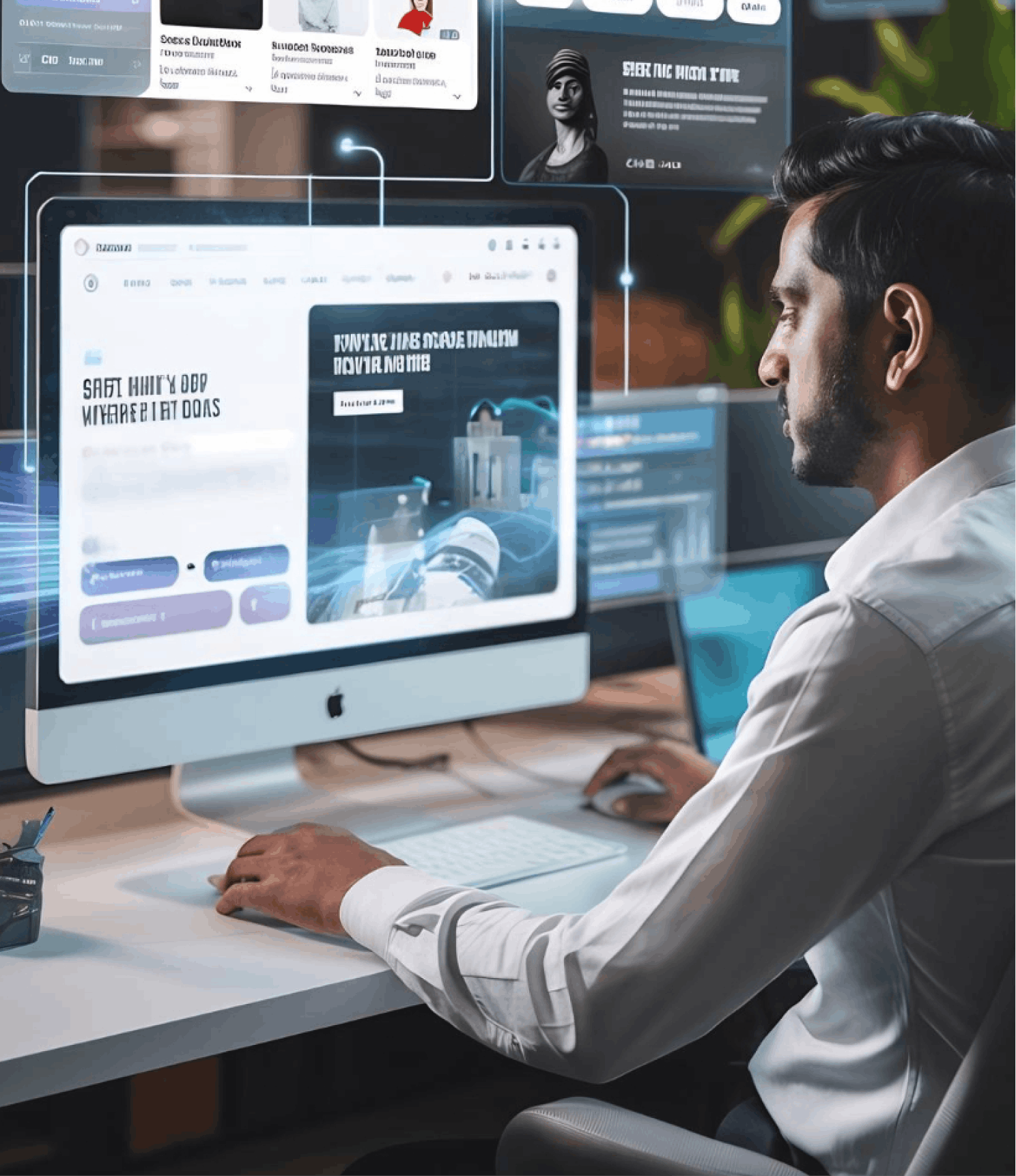Website design and development services - designer working on multi-screen setup